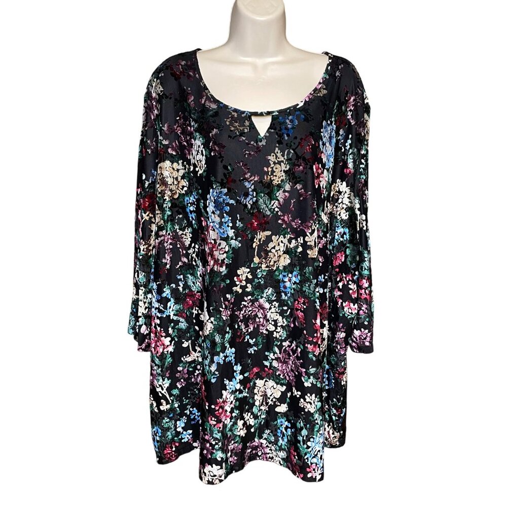 Cathrines Womens Velvet Blouse Floral Keyhole Neckline Shirt Plus Size 4X u